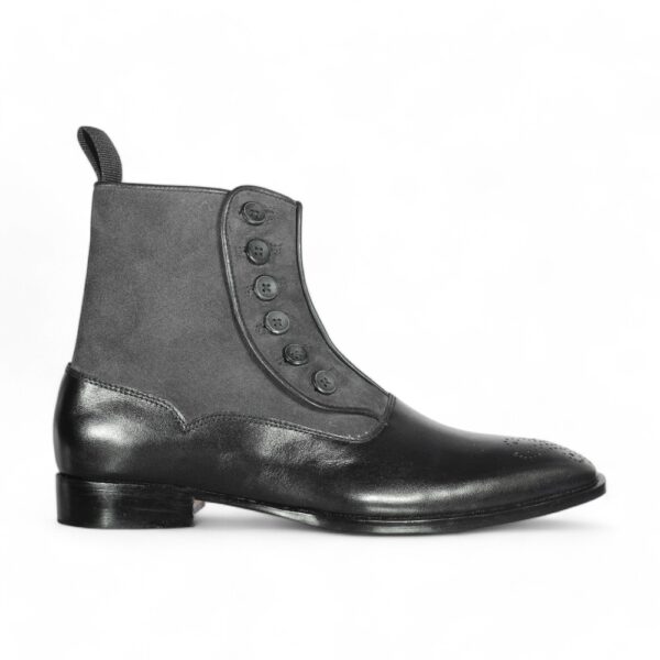 Bespoke Black Leather Suede Ankle Button Top Cap Toe Boot - leathersguru