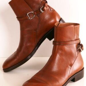 Handmade Men's Ankle High Leather Tan Jodhpurs Buckle Boot - leathersguru