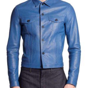 Men's Blue Leather Jacket, Men's Blue Biker Leather Jacket - leathersguru