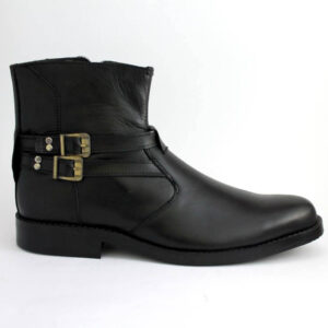 HANDMADE ANKLE HIGH BOOTS SIDE ZIPPER BUCKLE LEATHER MENS