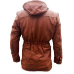 HANDMADE MEN BROWN SLIM FIT HOODIE LEATHER JACKET