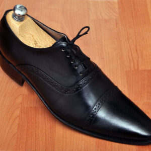 HANDMADE MEN'S OXFORD BLACK LACEUP LEATHER SHOES, MENS BLACK DRESS LEATHER SHOES