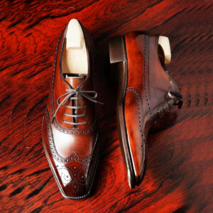 Hand Crafted Men's Burgundy Ankle Shoes,Men's Leather Wing Tip Dress Shoes