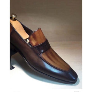 Hand Panted Brown Shoes, Men's Slip On Leather Shoes