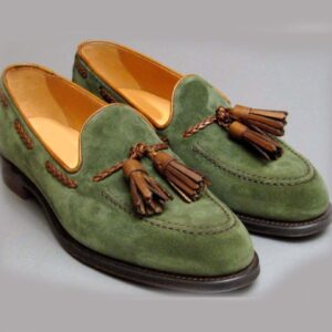 Handamde Green Suede Leather Shoes, Men Leather Shoes, Men's Slippers