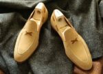 Handcrafted Suede Leather Tussle Shoes Beige Bespoke Casual Dress Tuxedo Shoes