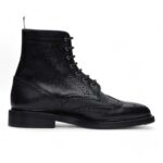 Handmade Ankle Black Pebbled Leather Dress Lace Up Boots