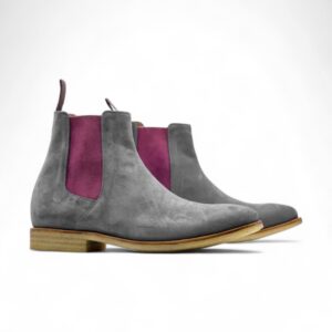 Handmade Ankle High Chelsea Suede Boots, Men's Purple Gray Chelsea Boot