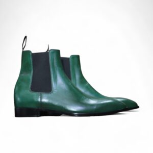 Handmade Ankle High Green Chelsea Leather Boot, Men's Fashion Leather Boot