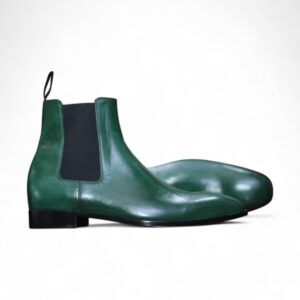 Handmade Ankle High Green Chelsea Leather Boot, Men's Fashion Leather Boot