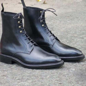 Handmade Black Leather Ankle High Lace Up Boots - leathersguru