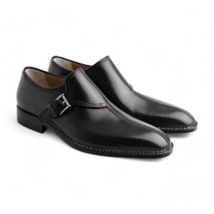 Handmade Black Monk Strap Leather Shoe