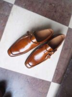 Handmade Brown Monk Strap Leather Tussles Shoes - leathersguru