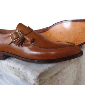 Handmade Brown Monk Strap Leather Tussles Shoes - leathersguru