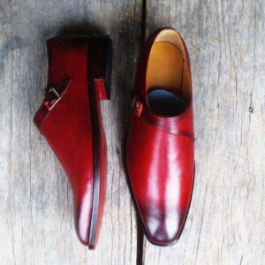 Handmade Burgundy Monk Strap Leather Shoe - leathersguru