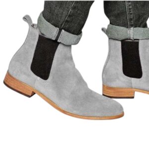 Bespoke Grey Suede Chelsea Slip On Boots - leathersguru