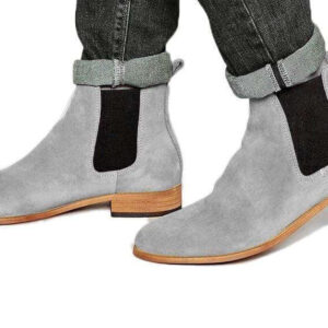 Bespoke Grey Suede Chelsea Slip On Boots - leathersguru