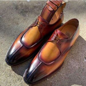 Handmade Men's Brown Leather Split Toe Lace Up Shoes - leathersguru