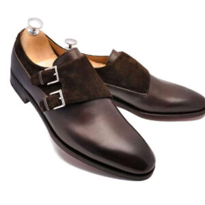 Handmade Brown Leather Suede Monk Shoe - leathersguru