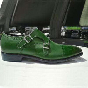 Handmade Green Monk Strap Leather Shoe - leathersguru
