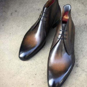 Handmade Men's Two Tone Brown Leather Chukka Boot - leathersguru