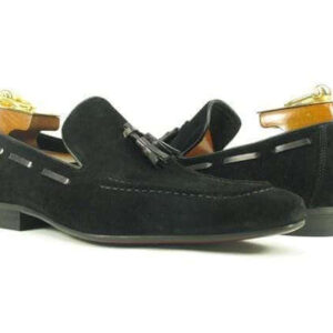 Handmade Black Suede Loafers Tussles Shoes - leathersguru