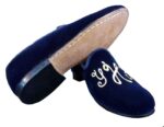 Handmade Embroidery Blue Slip On Velvet Shoe - leathersguru