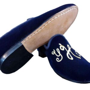 Handmade Embroidery Blue Slip On Velvet Shoe - leathersguru