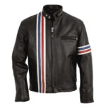 Men Black Jacket, Easy Rider Motorcycle Leather Stripped Jacket - leathersguru