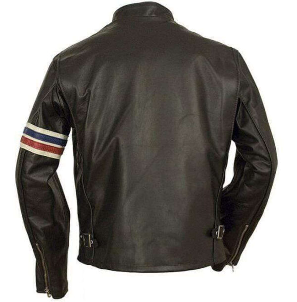 Men Black Jacket, Easy Rider Motorcycle Leather Stripped Jacket - leathersguru