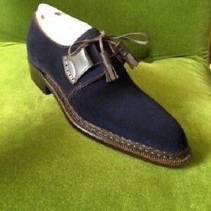 Handmade Navy Blue Suede Derby Lace Up Shoes - leathersguru
