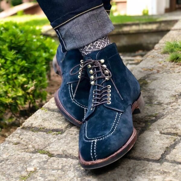 Bespoke Blue Suede Ankle Lace Up Boot - leathersguru