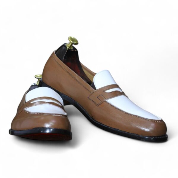 Bespoke Black White Penny Loafer Leather Shoes,Men's Fashion Shoes