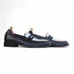 Bespoke Black White Penny Loafer Leather Shoes,Men's Fashion Shoes