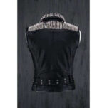 Men Belted Black Leather Vest, Men Biker Studded Jacket - leathersguru