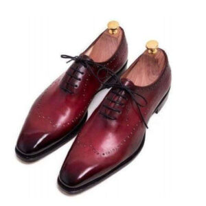 Handmade Burgundy Leather Wing Tip Shoe - leathersguru