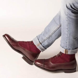Handmade Burgundy Leather Suede Cap Toe Boot - leathersguru