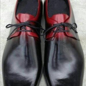 Handmade Black Burgundy Leather Derby Lace Up Shoe - leathersguru