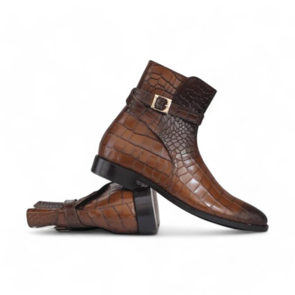 Handmade Ankle High Brown Alligator Texture Jodhpurs Men's Designer Boot