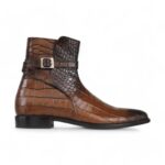 Handmade Ankle High Brown Alligator Texture Jodhpurs Men's Designer Boot