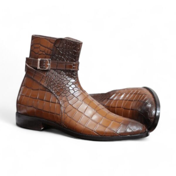 Handmade Ankle High Brown Alligator Texture Jodhpurs Men's Designer Boot