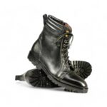 Bespoke Black Leather Side Zip Ankle Cap Toe Lace Up Boot - leathersguru