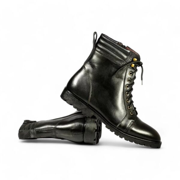 Bespoke Black Leather Side Zip Ankle Cap Toe Lace Up Boot - leathersguru