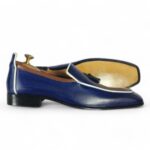 Bespoke Navy Blue Loafer Tussle Leather Shoes, For Men's