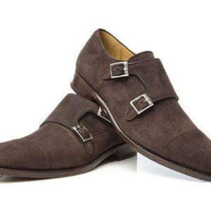 Handmade Brown Double Monk Suede Shoe - leathersguru