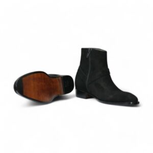 Bespoke Ankle High Black Madrid Strap Suede Boot - leathersguru