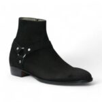 Bespoke Ankle High Black Madrid Strap Suede Boot - leathersguru