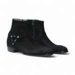 Bespoke Ankle High Black Madrid Strap Suede Boot - leathersguru