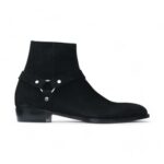 Bespoke Ankle High Black Madrid Strap Suede Boot - leathersguru