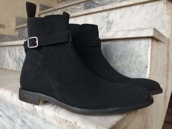 Handmade Men's Black Jodhpurs Buckle Suede Ankle High Boot - leathersguru